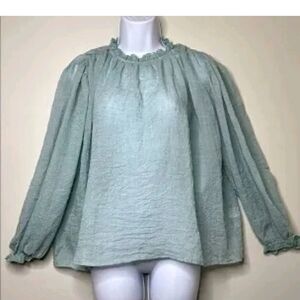 Promesa Sage Green Blouse with Ruffle Trim